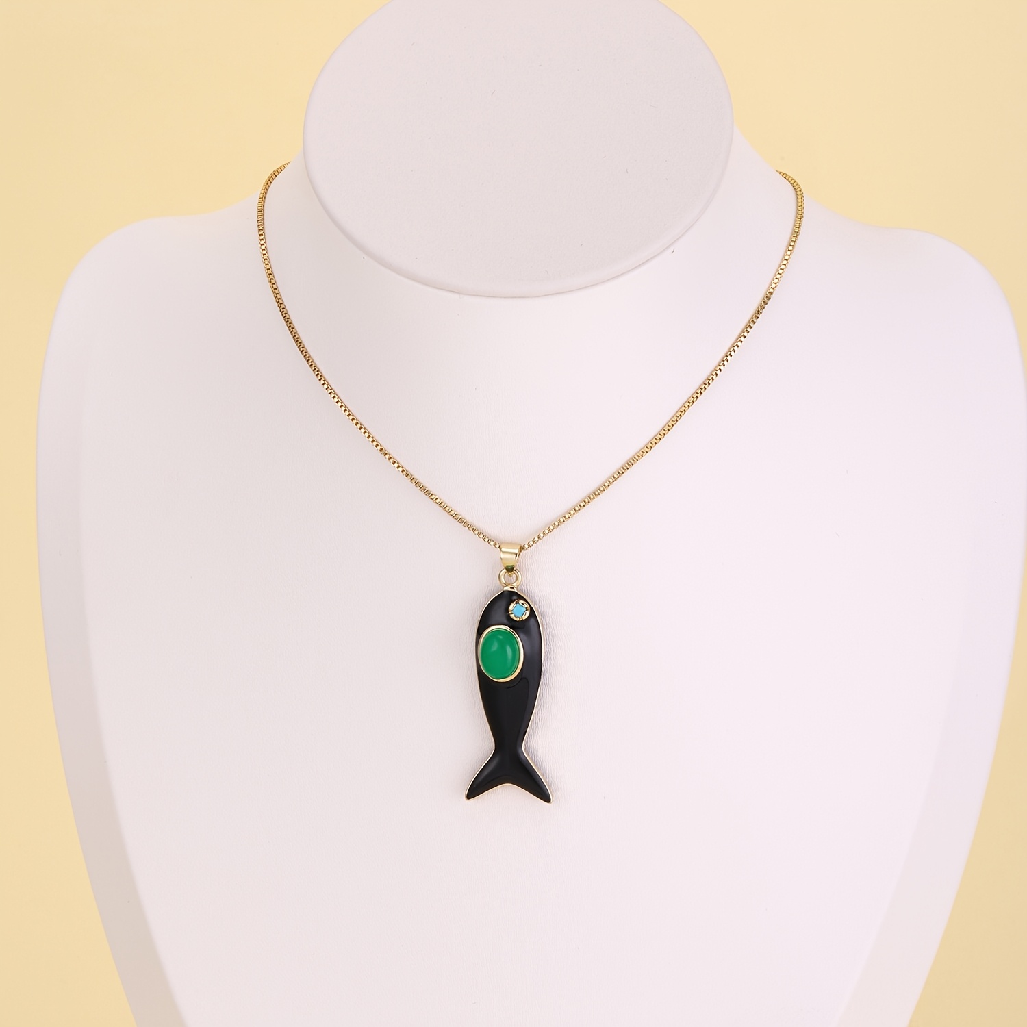Enamel Fish Pendant Necklace with 18K Golden Plating